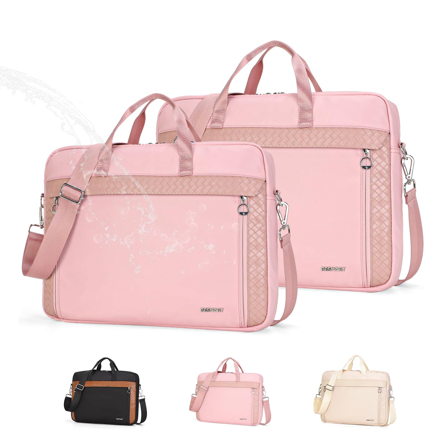 BESMART Slim Laptop Bag 15.6/17.3 Inch Laptop Briefcase for Women, Elegant Waterproof Shoulder Bags, Computer Messenger Bag for Office Travel Business Work College (Pink, 15.6)