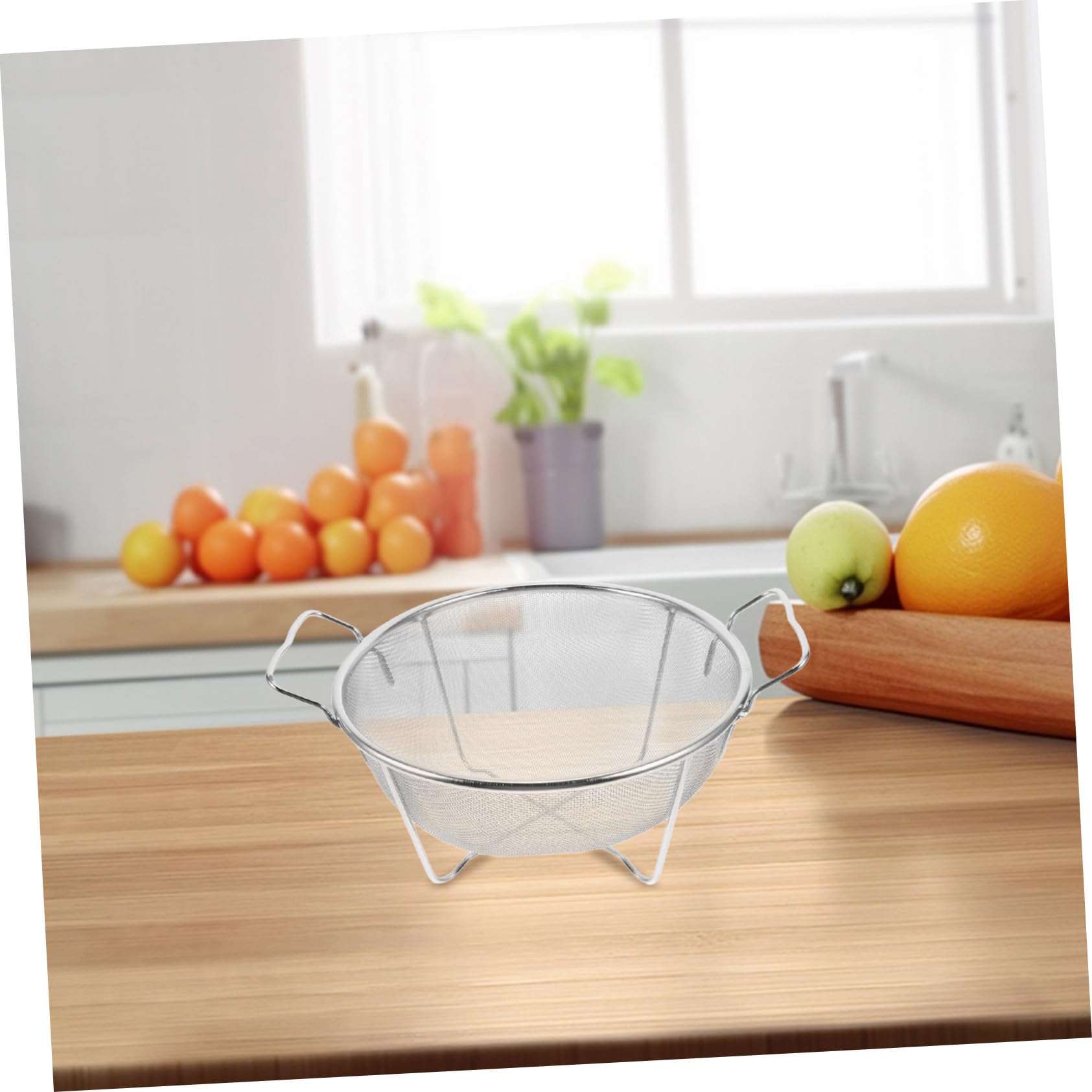 Colador de Arroz de Metal de Acero Inoxidable con Doble Asa Reforzada, Cedazo Microperforado y Fácil de Limpiar para Cocina y Fregadero