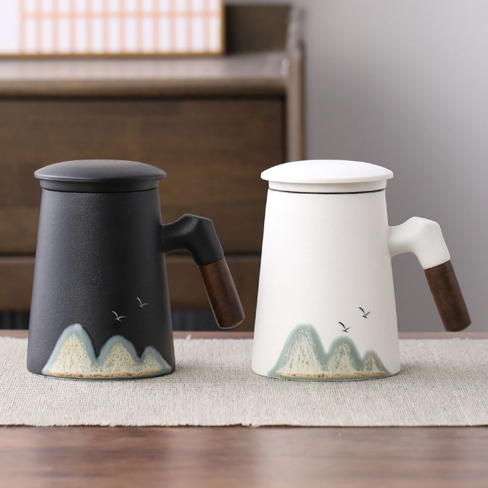 Tazze Tazza in Ceramica da 450 ml con Coperchio e infusore per tè, Tazza da tè con Coperchio per separare Le Foglie di tè, Perfetta per preparare Il tè (Bianco)
