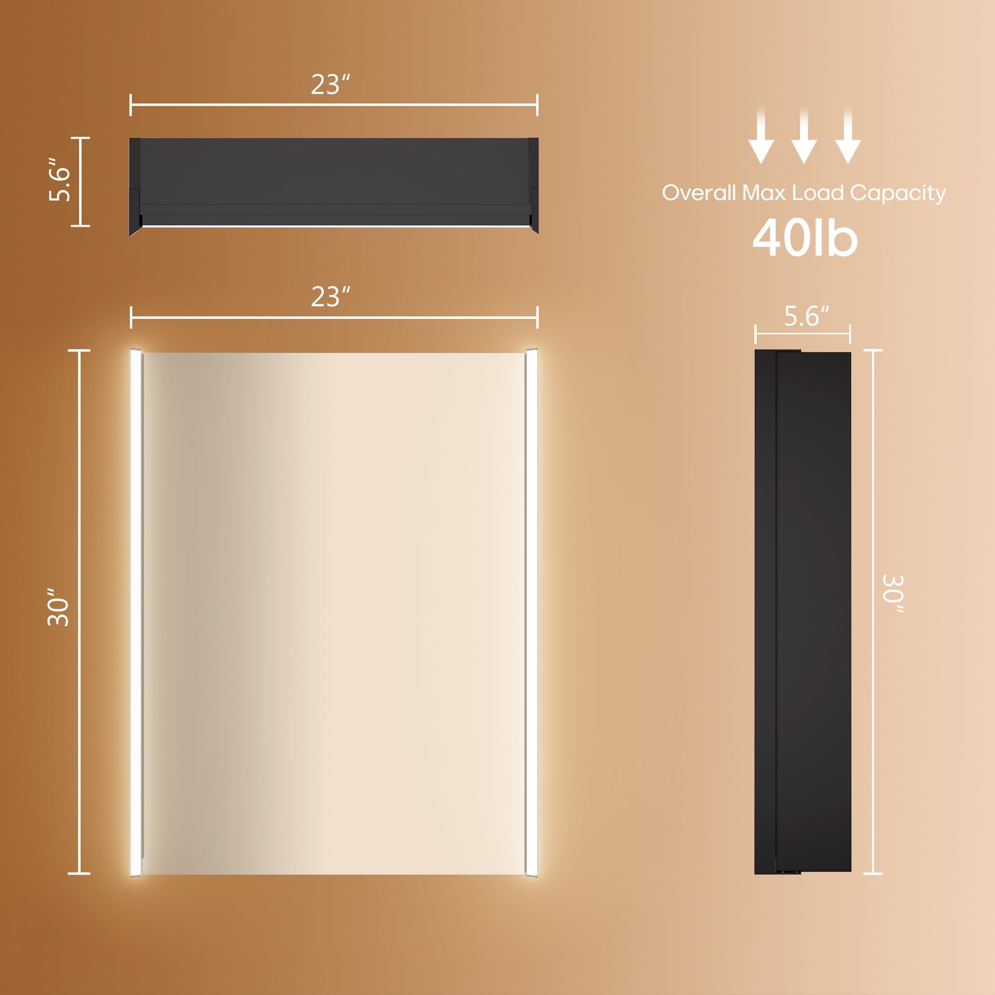 Armoire à pharmacie lumineuse à DEL de 76,2 cm x 58,2 cm avec miroir, bois résistant à l'humidité, intensité variable en continu, 3000 K/5500 K, étagère réglable, design à plat