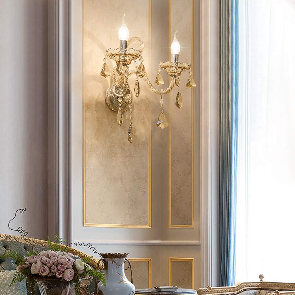 Wall-Lamp Crystal Candle Wall Sconce Creative 2 Light Glass Wall Lights Corridor Aisle Lamps Living Room Wall Decor Lights