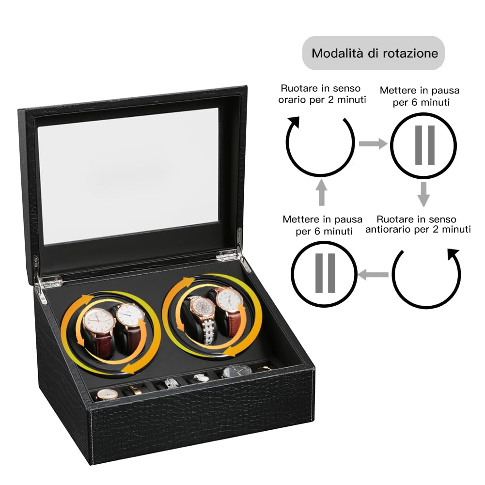 Automatische Uhrenbeweger Box,luxuriöser Uhrenbeweger,Uhrengehäuse mit leisem Mabuchi Motor,PU-Leder Uhrengehäuse mit Netzteil,Lagerung Schmuckschatulle…