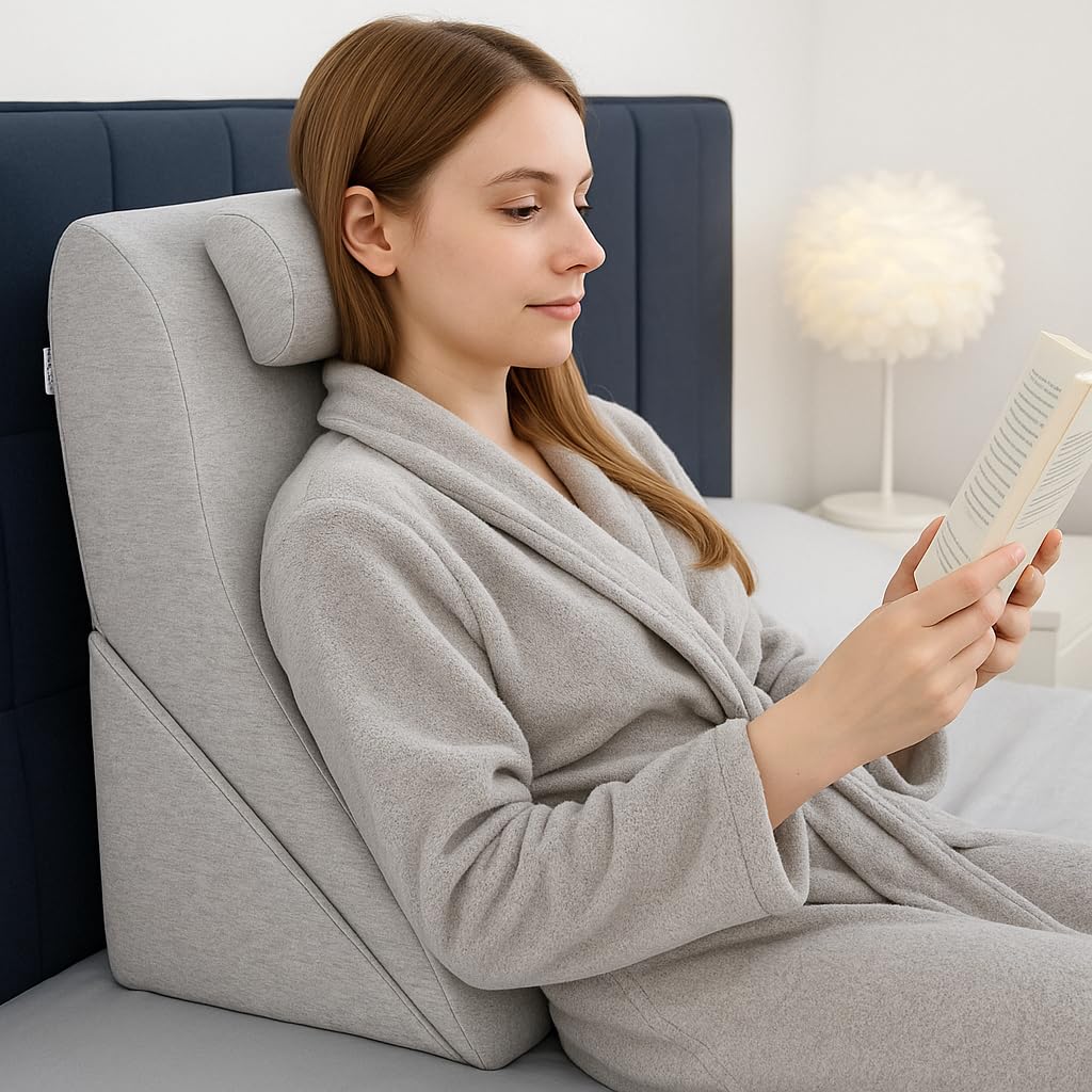 Kalicou - Almohada de lectura (cojín de lectura, reposacabezas ajustable, espuma de memoria de forma, funda extraíble transpirable y antideslizante, asa para espalda, cuello y piernas, 60 x 50 x 30 cm