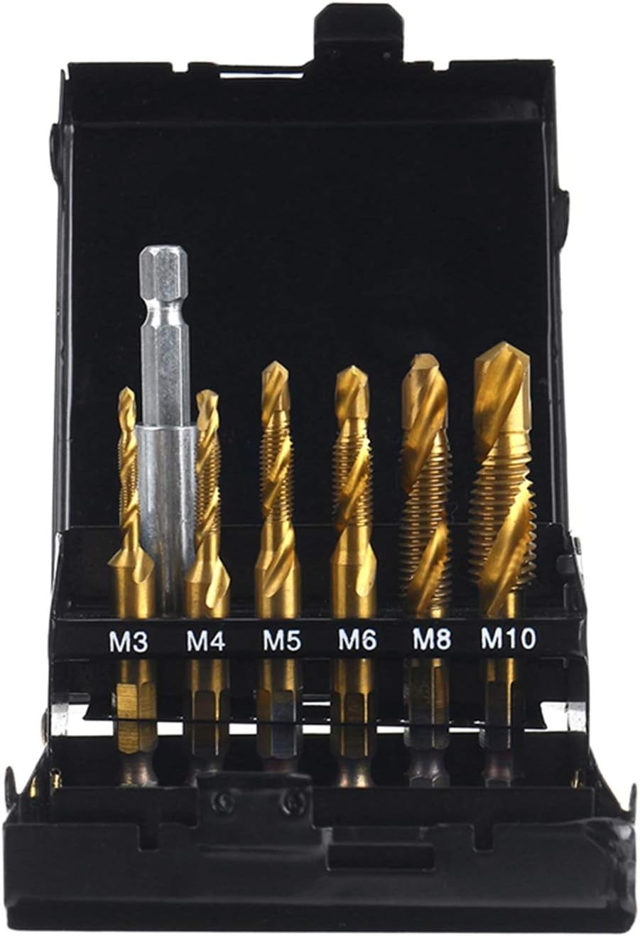 Hardware Milling Cutter 6 Sets Of M3-M10 Hexagonal Shank HSS Titanium-plated Thread Tap Taper Drill Bits