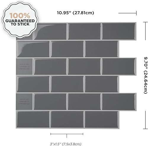 Miniatura 9 de SMART TILES Protector contra salpicaduras para despegar y pegar, 10 hojas de 10.95 x 9.70 pulgadas, adhesivo 3D para cocina, baño, azulejos de pared