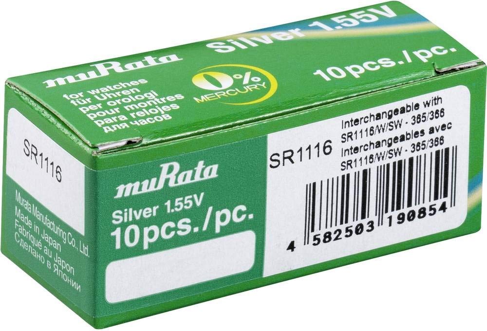 MurataSR1116-PBWW Button Cell 366 Silver Oxide 30 mAh 1.55 V Pack of 10