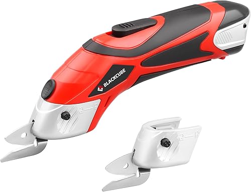 Miniatura 1 de BLACKCUBE Tijeras eléctricas inalámbricas de 4 V con dos cuchillas de corte, herramienta de tijeras eléctricas para coser, tela de corte, cartón,