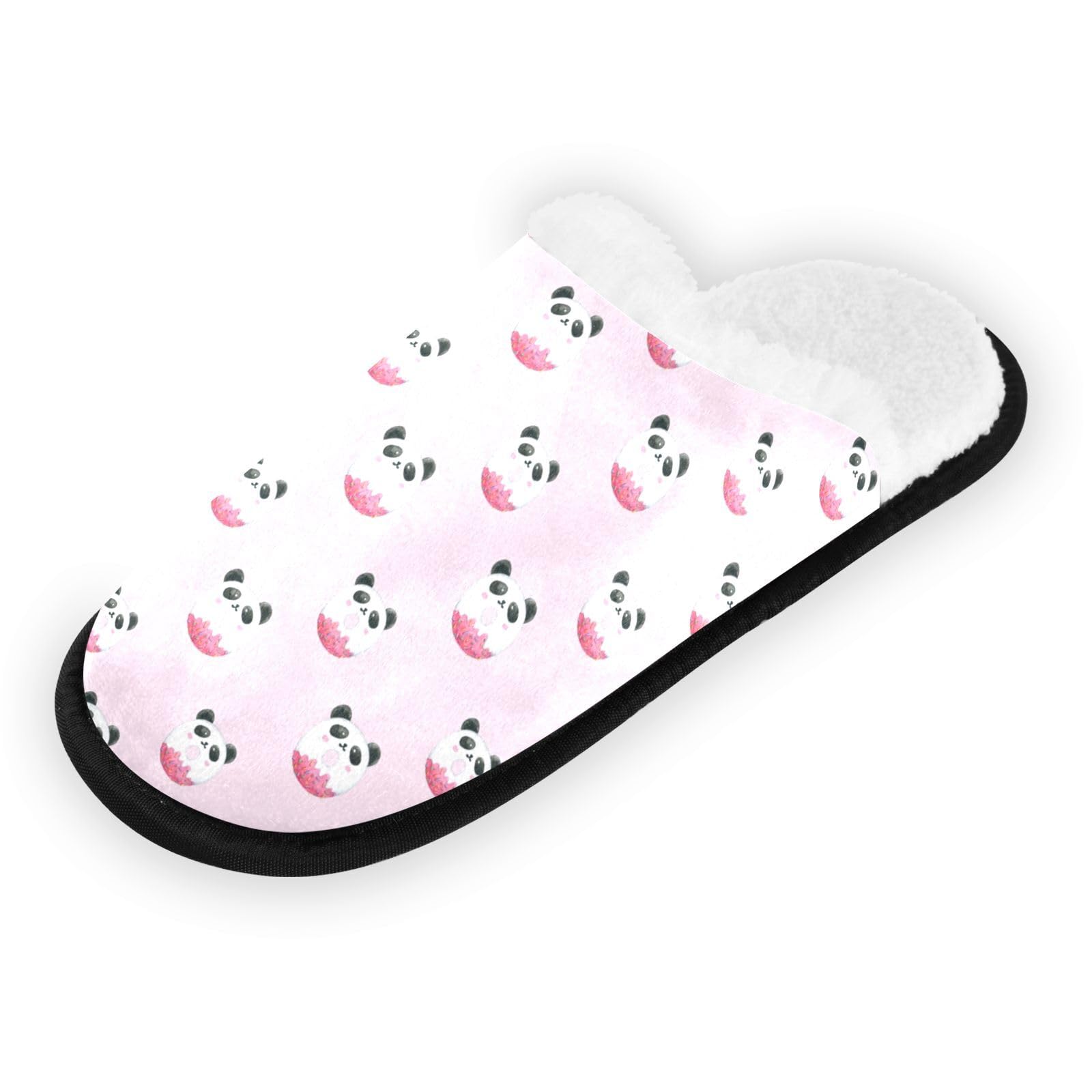 Ajusmeau Panda Bear Donuts Cozy Slippers for Women Men Indoor Washable Fuzzy House Shoes with Anti-Skid Sole
