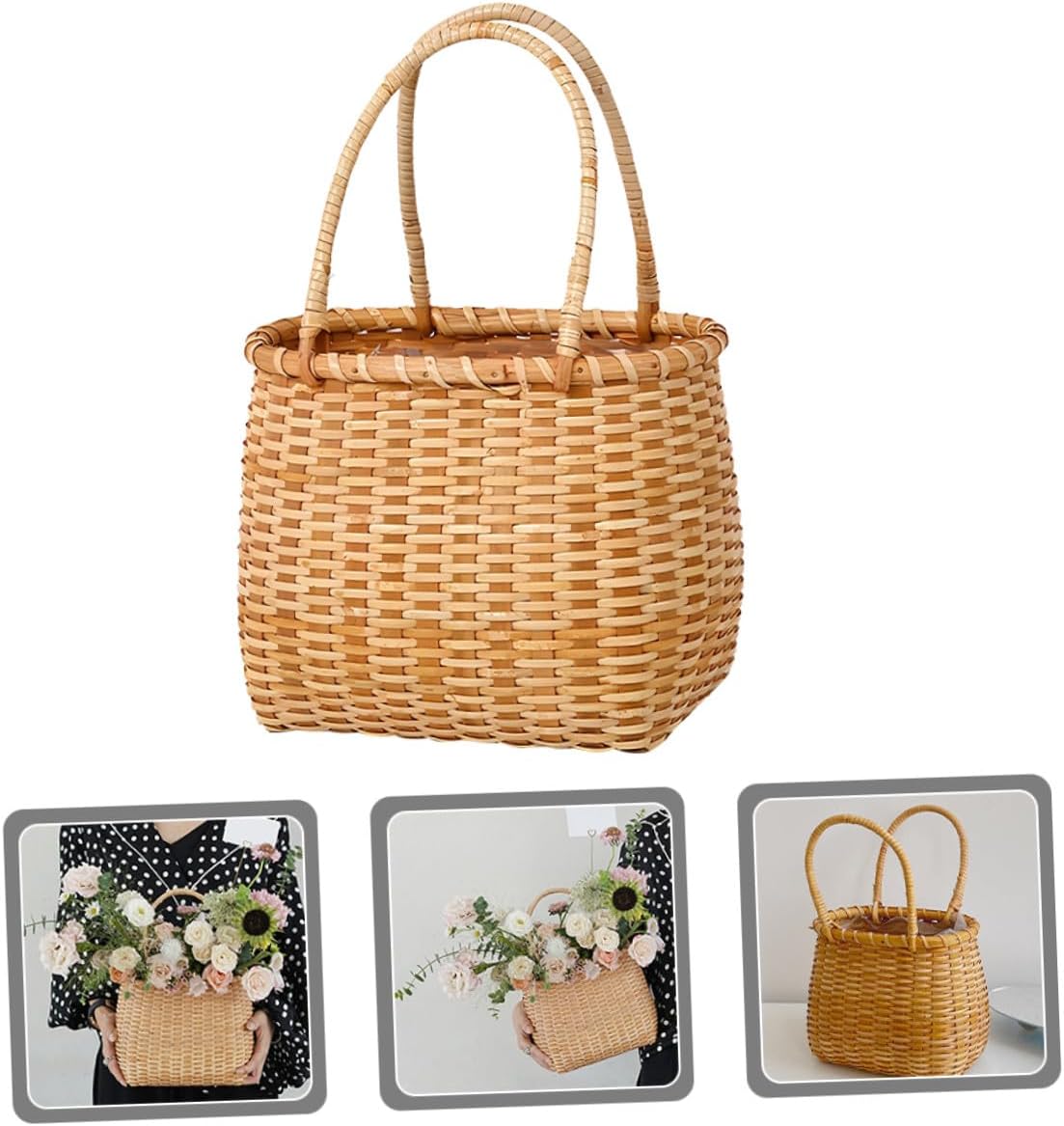 Wooden Handheld Basket Large Double Handle Storage Basket image 5