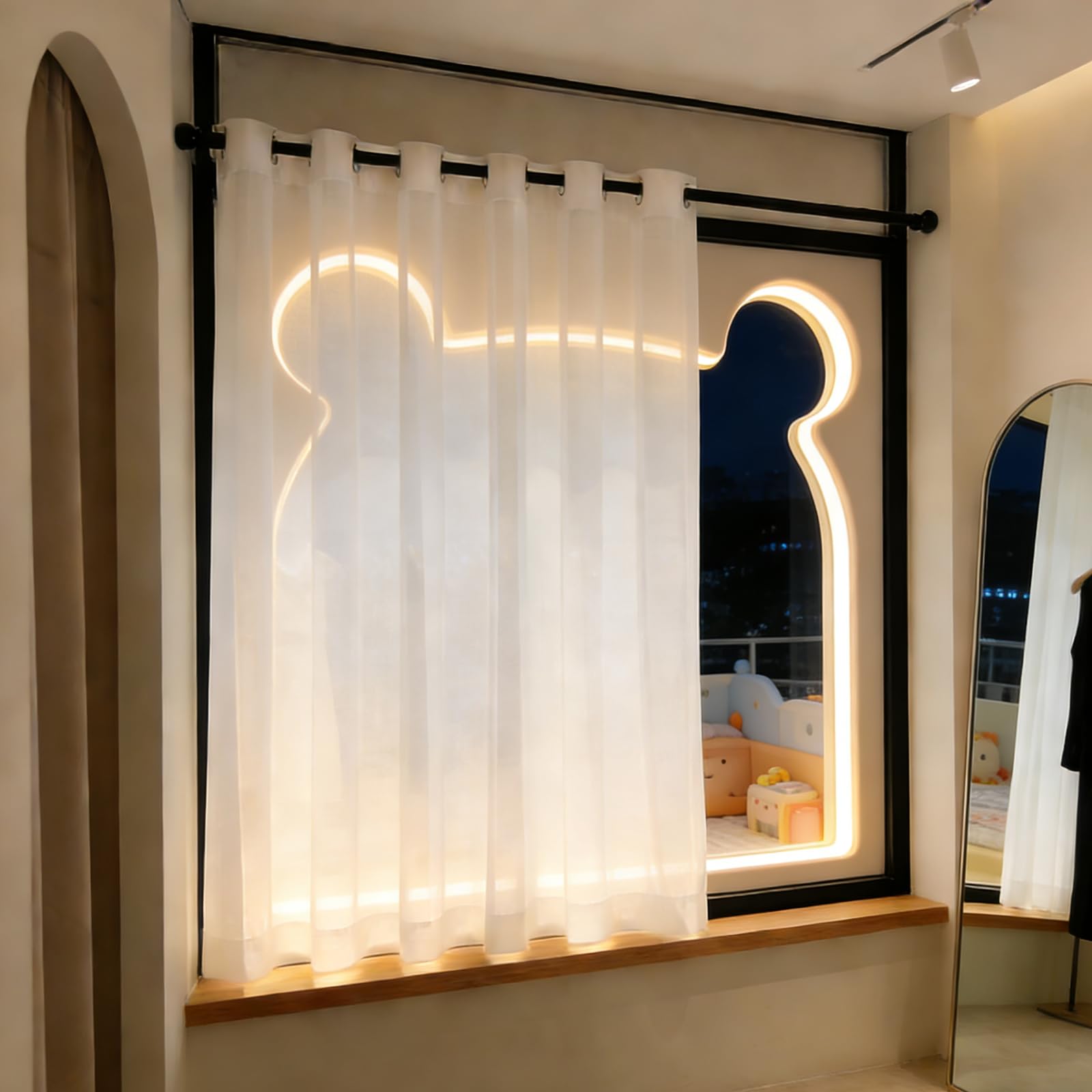 Voile Gardinen 220 x 225 cm Halbtransparent, Lichtdurchlässig Und Elegan, mit Ösen in Leinenoptik, Luftig Und Langlebig Weiße Gardinen Wohnzimmer für Jedes Fenster, Weiß