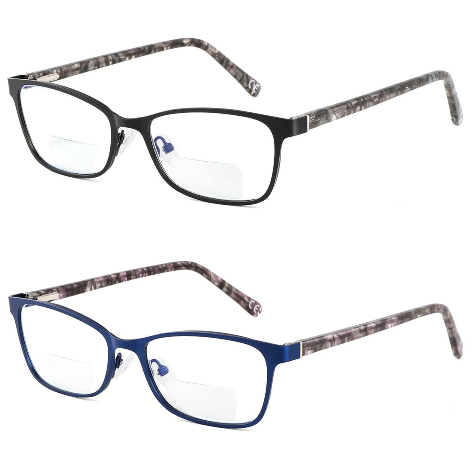 SUNAMOY Small Bifocal Reading Glasses Women Blue Light Computer Reader Clear Top Cateye Ladies Designer Stylish Eyeglasses