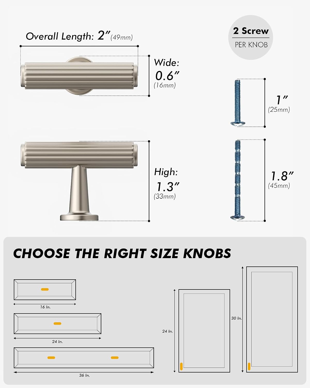 9BUILD 10 Pack Brushed Satin Nickel Cabinet Knobs 2 Inch - Satin Nickel Drawer Knobs Single Hole T Bar Hardware Drawer Pulls for Kitchen Cabinets, Dressers and Bathroom