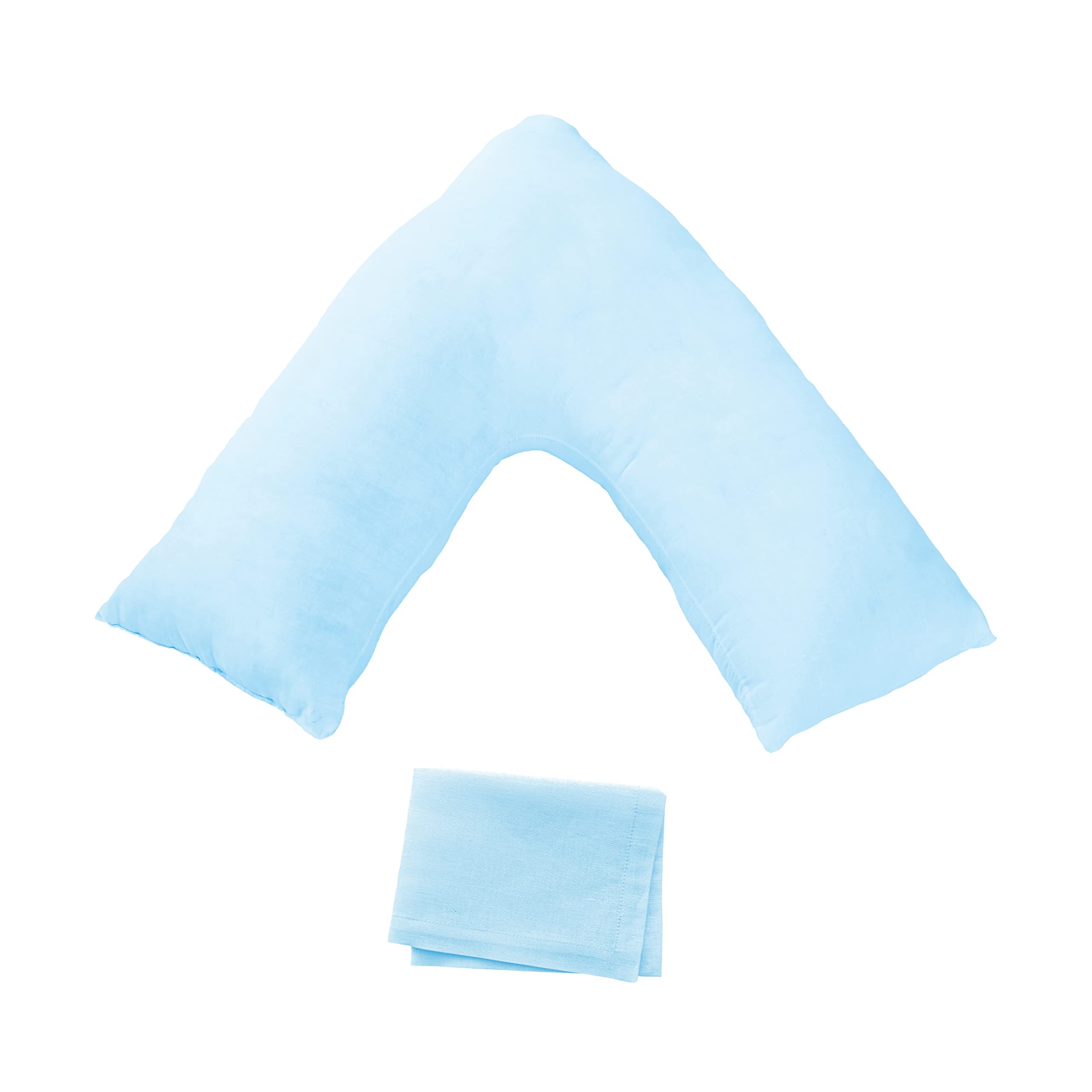 Nod Off V Shaped Pillow - Hollowfiber Filled Polycotton case, Orthopedic Pregnancy Support Pillow - Pillows for Neck and Shoulder Pain - triangle Maternity Pillow (Sky Blue)