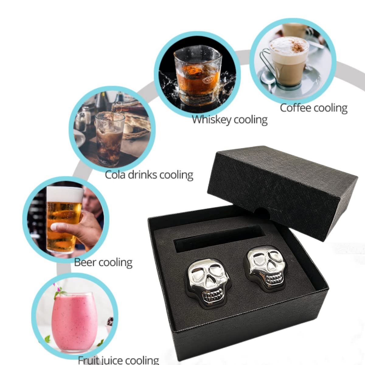 Whisky Stones Set,8 Pezzi Cubetti di Ghiaccio Riutilizzabili in Acciaio Inox con Punta in Silicone Pinze,Pietre per Whisky,per Whisky Vodka Wine Beer e Tutte le Bevande
