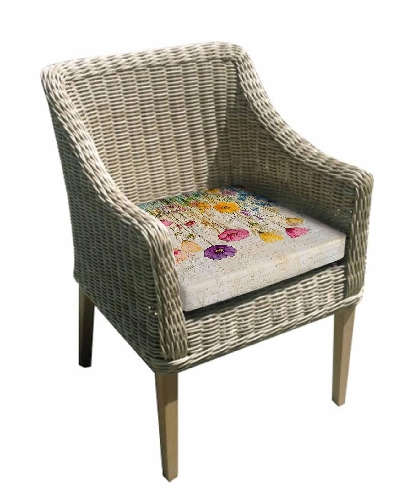 2 Pack Spring Floral Waterproof Cushion Covers with Ties, Outdoor Patio Chaise Lounge Chair Seat Cushion Slip Covers Replacement(Only Cover) Summer Botanical Watercolor Flowers Pastoral 24