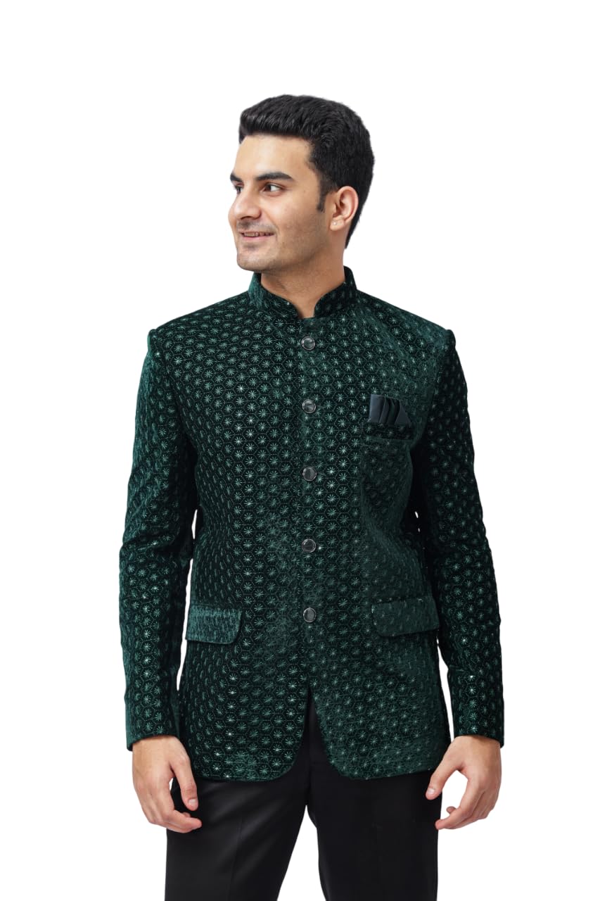 aesthelia Men's Dark Green Bandhgala Trouser Set, Festive Ethnic Wear, Regular Fit-picture-34