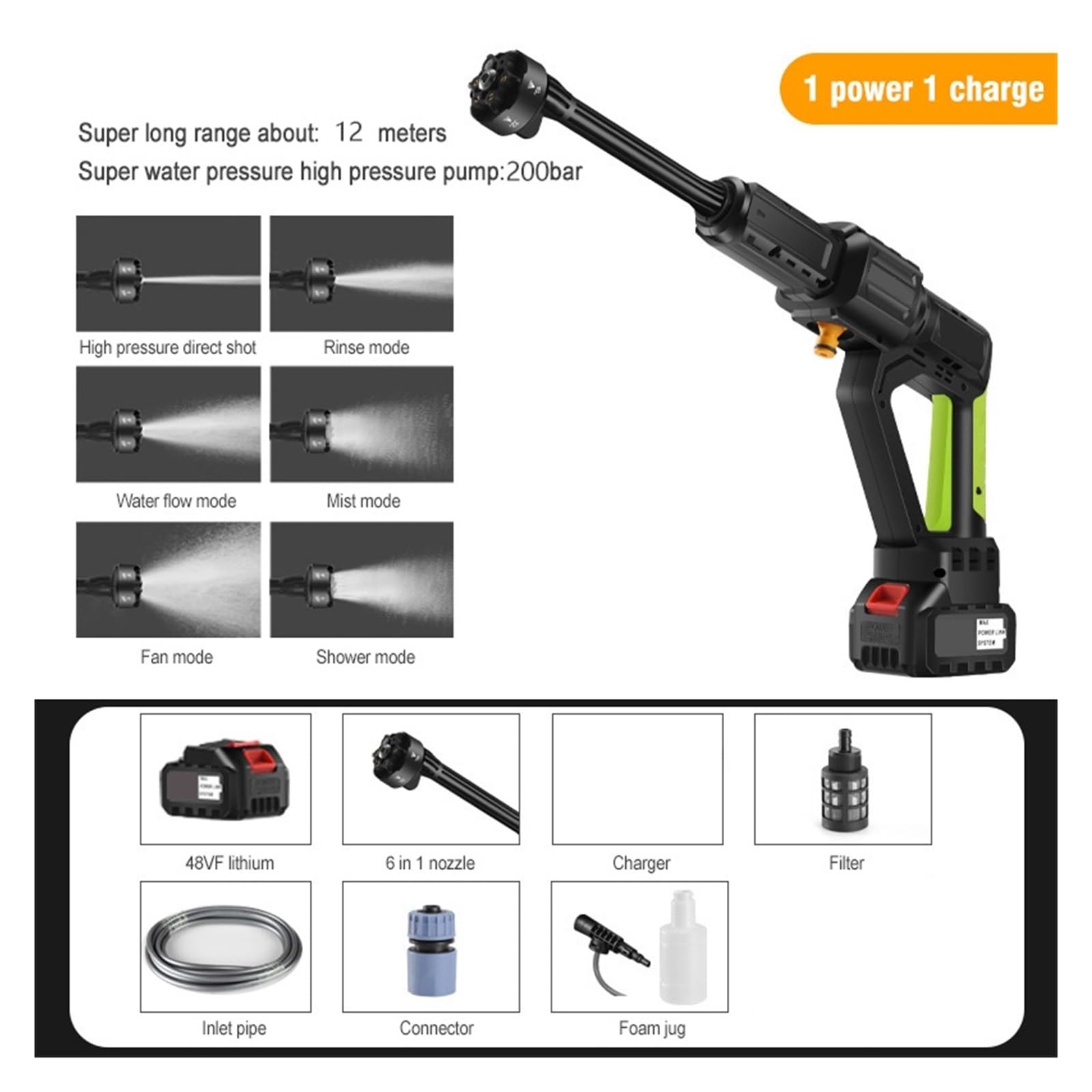 30000mAh Brushless Wireless Pressure Electric 1000W Car Washer Gun 6-in-1 Ugelli Multifunzione Schiuma Autolavaggio Spray da Giardino Pulizia Efficiente