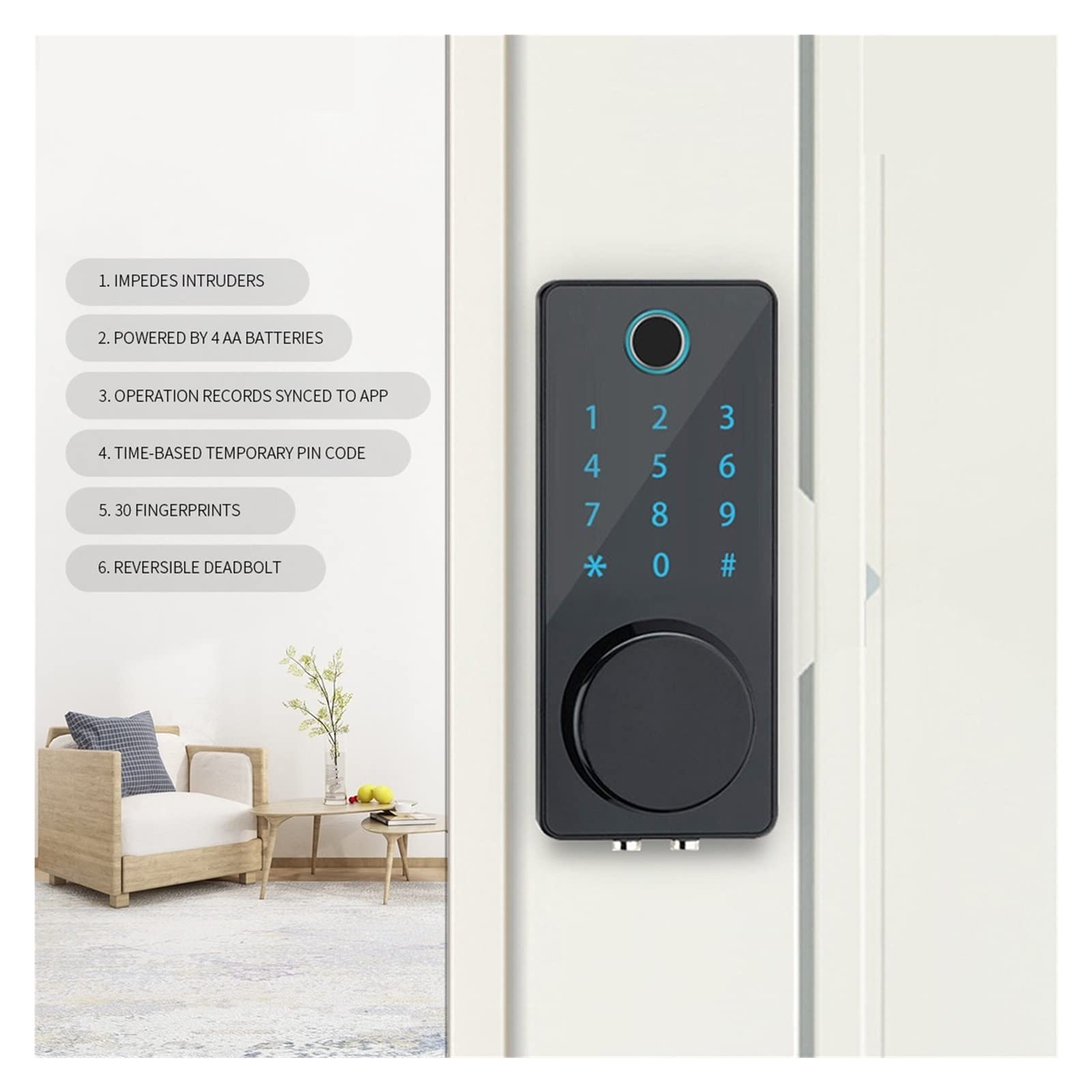 Inteligentny zamek do drzwi, Czarny inteligentny odcisk palca Deadbolt Lock Wifi App Zdalne sterowanie automatyczną blokadą Ic Blokada drzwi karty dom
