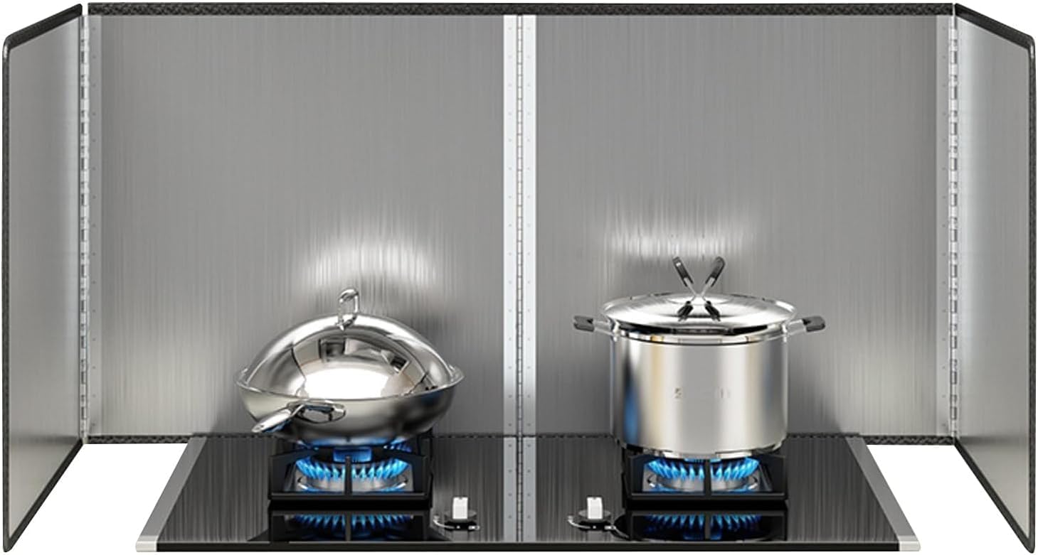 Stainless Steel Oil Splash Guard, 4-Sided Grease Splatter Shield for Stove Top and Frying Pan, Oil Insulation Board for Kitchen Cooking