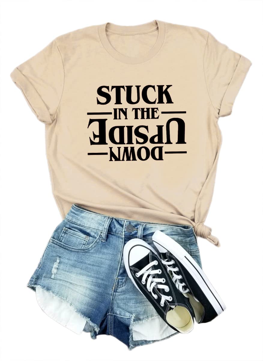 The Upside Down Vintage Graphic Tee Things Merchandise for Teen Girls-Strange Shirt(Black,S)