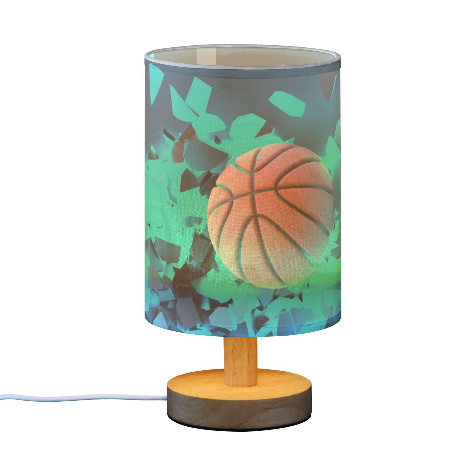VIGTRO Table Lamp with USB Lightball Baseball Bedroom Nightstand Lamps, Blue Green Breaking Wall Wood Base LED Desk Light for Living Room, Office
