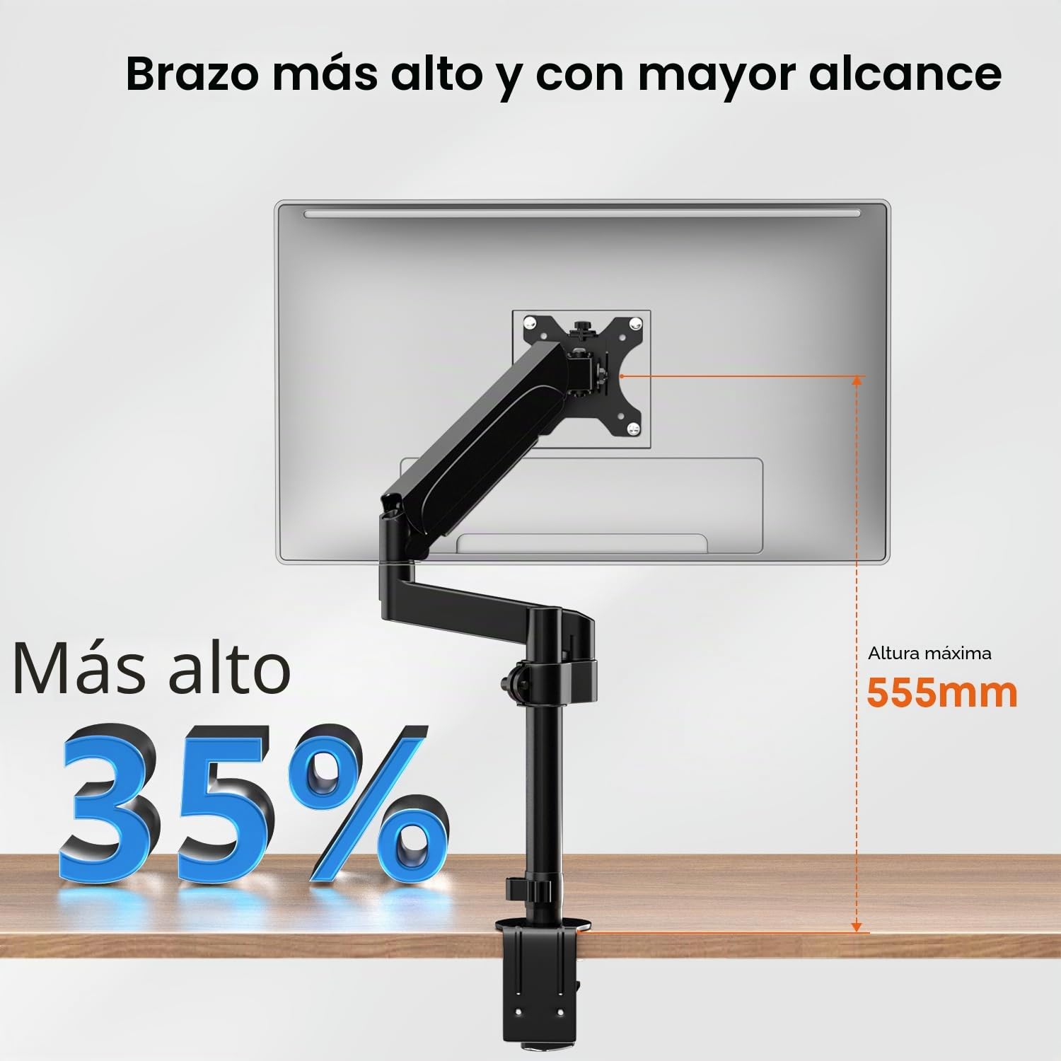 PUTORSEN Brazo para Monitor con Soporte para portátil para Pantallas LED LCD de 17 a 32 Pulgadas y portátiles de hasta 17 Pulgadas, Ajuste de Altura de 55,5 cm (Barra de 30,8 cm)