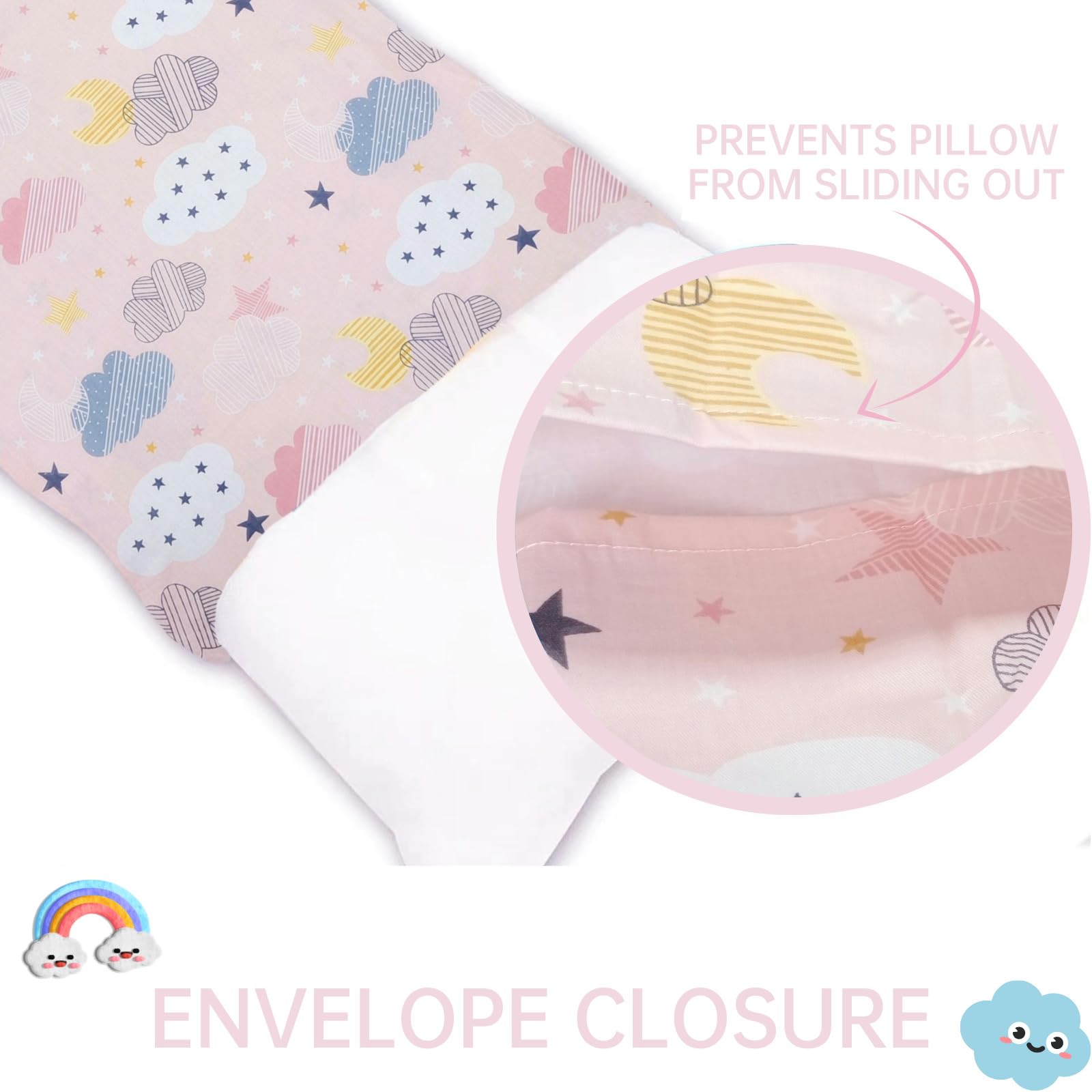 Lot de 2 taies d'oreiller 100 % coton pour lit d'enfant - 40 x 60 cm - Taie d'oreiller douce pour bébé fille - Cadeaux pour enfants (éléphant + nuage rose)