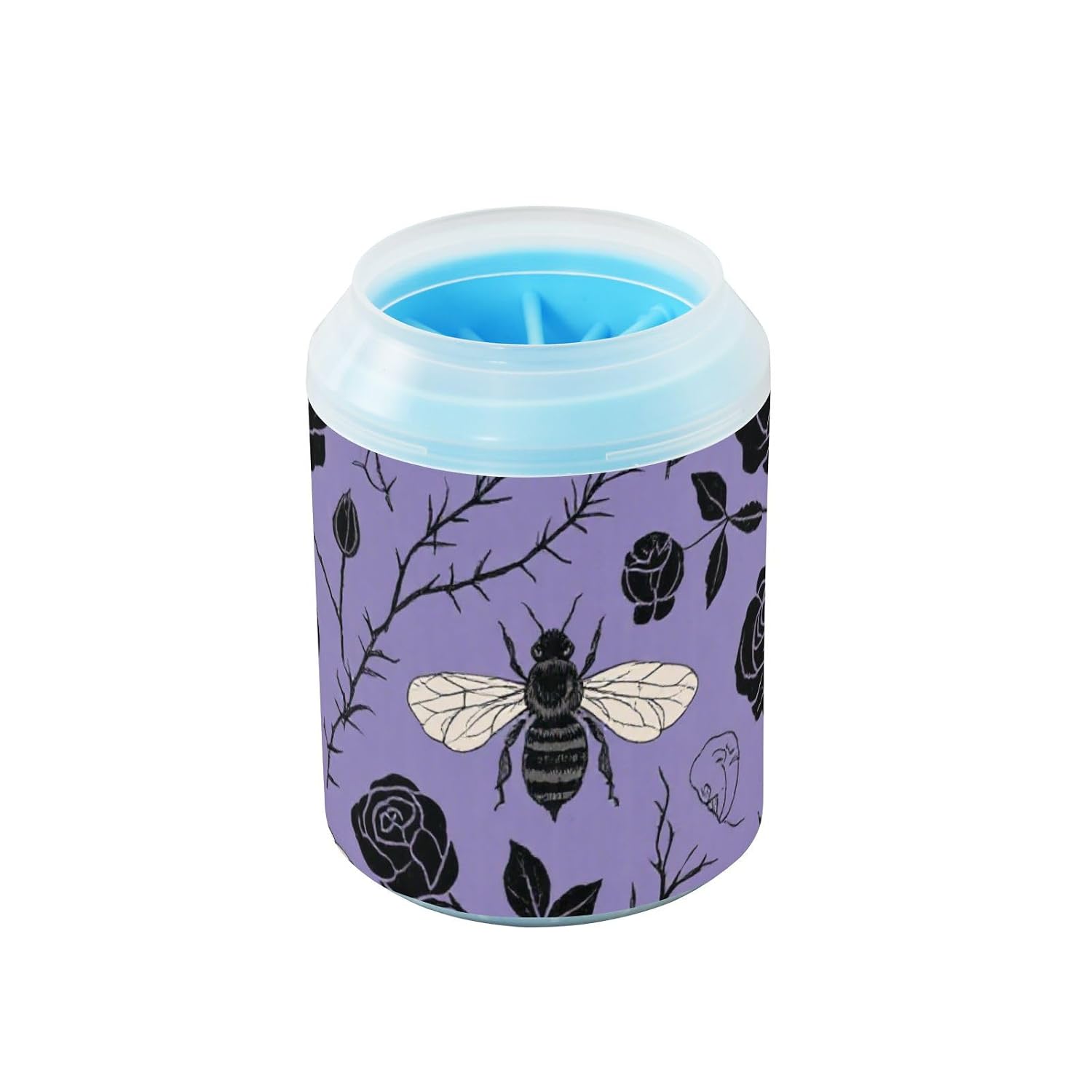 Fashion Black Rose Bee Purple Reusable Paw Washer with Soft Massage Brush Pets Grooming Supplies for Small Medium Large Breed Dogs, Cats