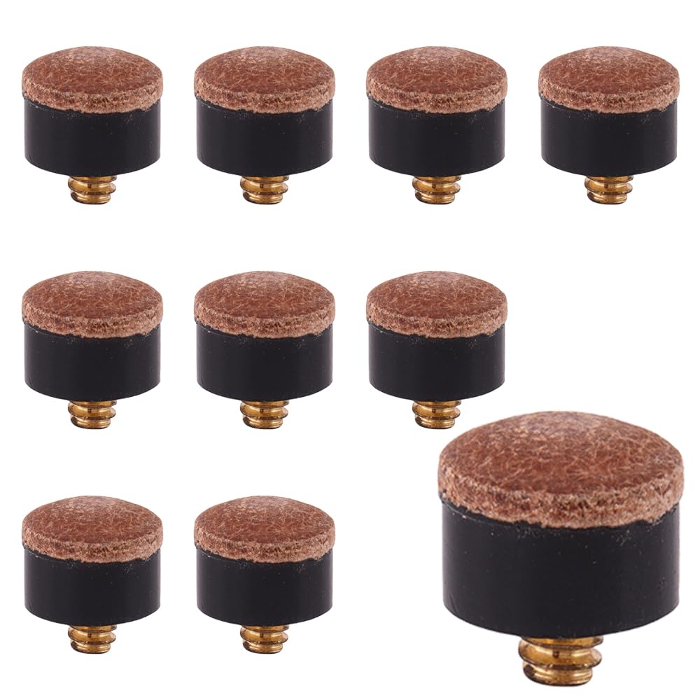 10 PCS Screw on Cue Tips, Leather Pool Cue Tips 13mm Replacement Billiard Cue Tips for Pool Cues and Snooker (Brown)