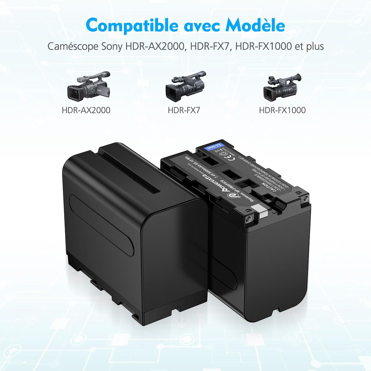 Powerextra 2 Batterie de Rechange Compatible NP-F970 F960 F930 F950 et Batterie 8800mAh Chargeur Double LCD Compatible avec DCR-VX2100 DSR-PD150 DSR-PD170 HDR-AX2000 HDR-FX7 HDR-FX1000