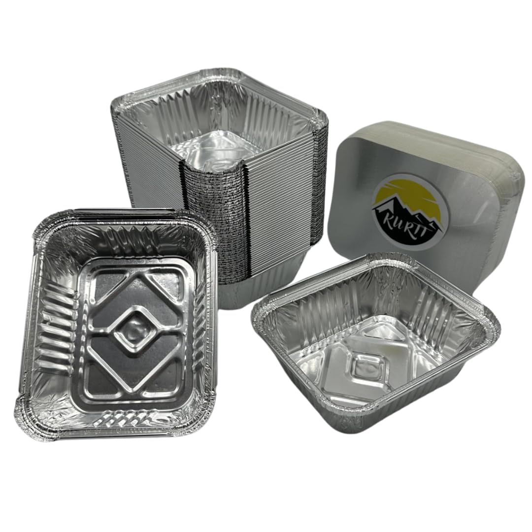 KURTT - Vassoio in alluminio da 450 ml - 100 contenitori in alluminio usa e getta - contenitori in alluminio con coperchio - piatti da forno - conservare il cibo fresco e caldo