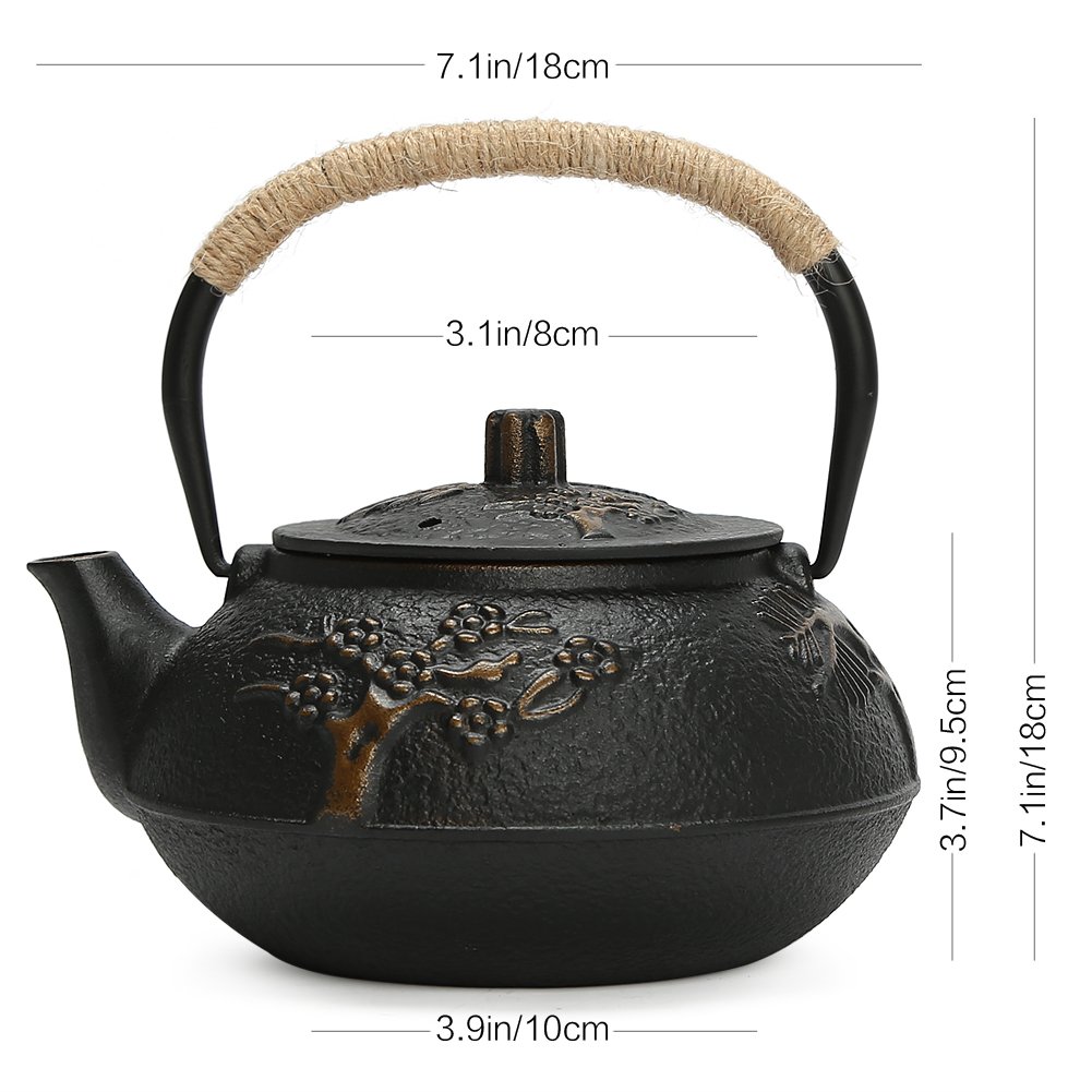 Juego de colador de infusor de Tetera de Hierro Fundido para Tetera Japonesa Patrón de Hojas Chinas con Filtro de Acero Inoxidable 30oz/0.9L (Hoja China)