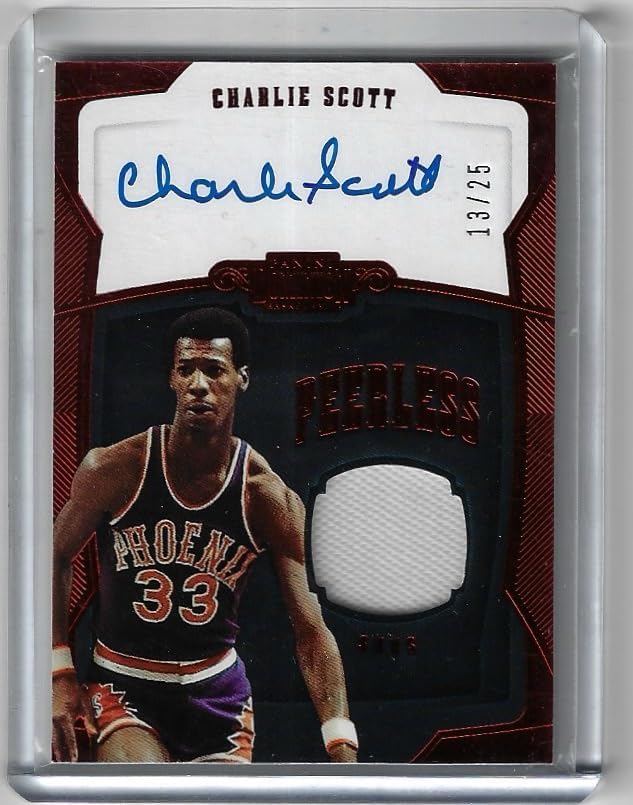 Charlie Scott Autographed & Serial Numbered #13/25 Peerless Game Used Jersey Relic Memorabilia Autographs Red Parallel Collectible Basketball Card - 2018 Panini Dominion Basketball Card #PJ-CST (Suns)