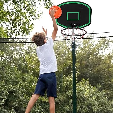 Trampoline Basketball Hoop, Fit for Straight Pole and Curved Pole, Basketball Hoop for Trampoline with 2 Mini Basketball and Pump, Easy to Install Cover