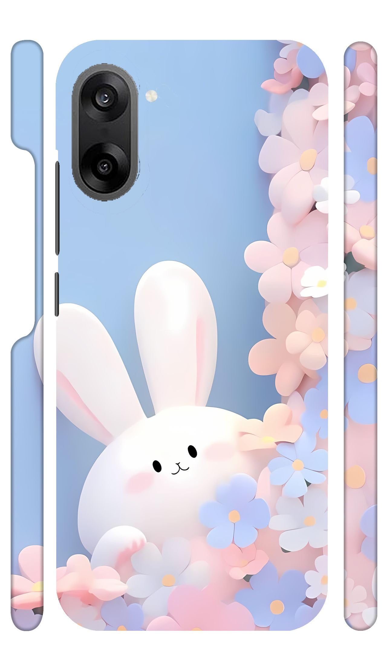 YAPZONE White Bunny Blue Flowers Designer Printed Hard Back Cover for Oneplus Nord CE 5 5G Attractive and Uniquely Crafted Smartphone Case