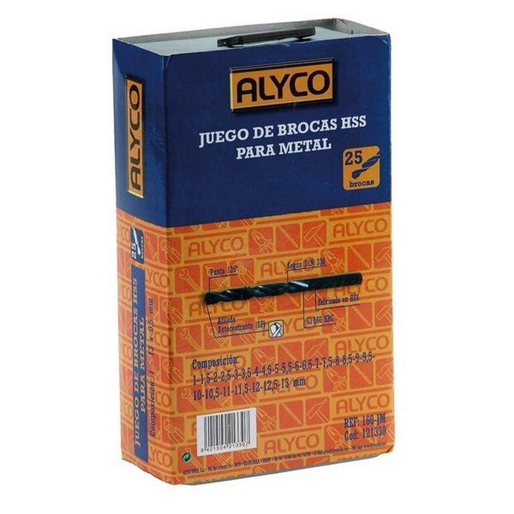 Alyco 121330 - Juego 25 brocas HSS para metal en caja metalica (1-13x0,5 mm)