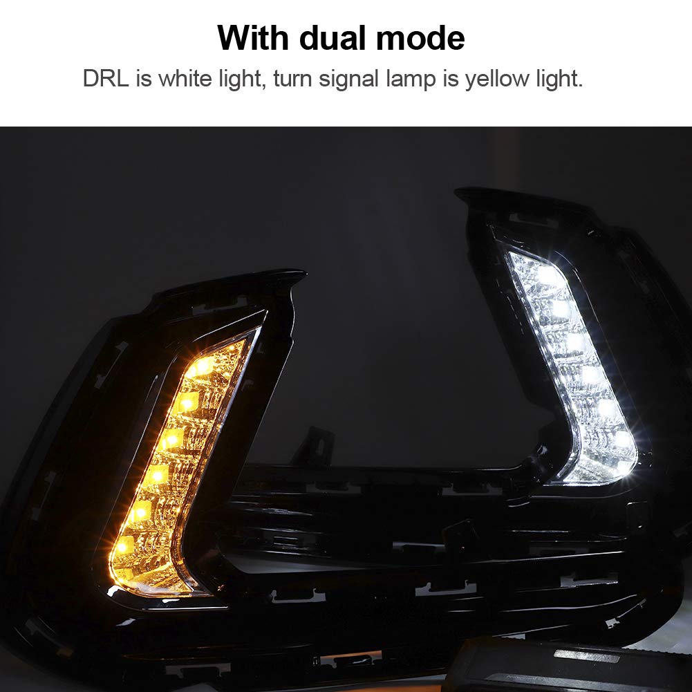 Tbest Światła do Jazdy Dziennej LED DRL Światła Drogowe Kierunkowskaz Lampa Przeciwmgielna Biały DRL Żółty Kierunkowskaz 12V ABS 6000K 50000 Godzin z Podwójnym Trybem dla Elantra