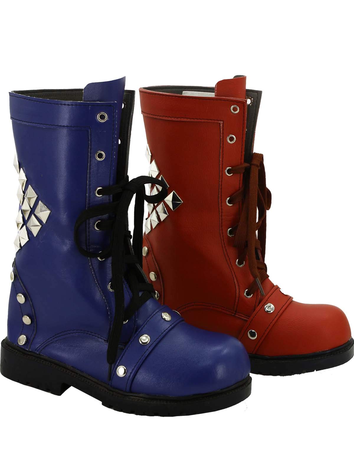 PinLian Womens Harley Cosplay Red Blue Half Boots Booties Flat Shoe Halloween Costume (UK 2.5)