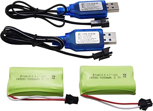 Miniatura 5 de Blomiky Paquete de 2 baterías recargables de iones de litio de 3.7 V 1000 mAh con enchufe SM2P y cable de cargador para camiones de control remoto /