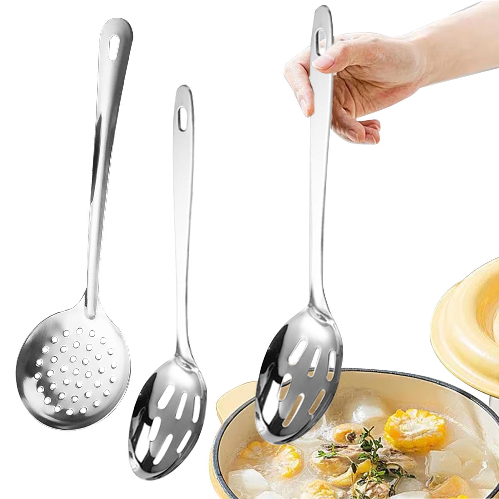 2Pcs Skimmer Slotted Spoon, Stainless Steel Spider Strainer Skimmer Ladle, Kitchen Food Grade 304 Oil Strainer Ladle, for Straining Pasta/Cooking/Frying, Dishwasher Safe