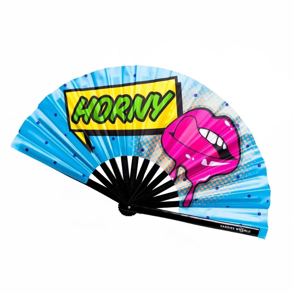 Kandies World Custom Festival Folding Hand Fan - Unique Designs, Made of Bamboo, Clacking Sound, Lightweight - Perfect Rave and Festival Accessory!