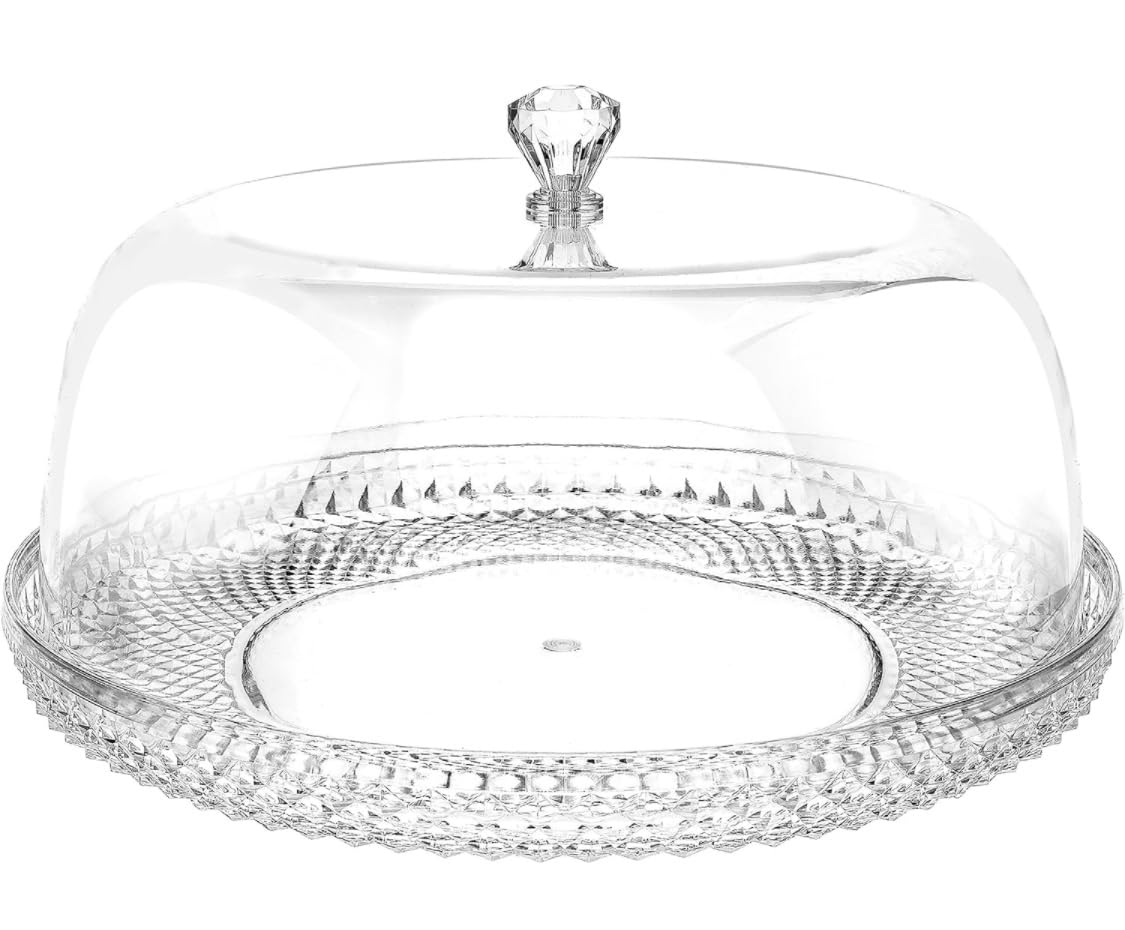 Generic Cake Stand With Dome Cover 1 Set Multi Functional Clear Food Grade Acrylic Diamond Pattern Cake Dessert Platter with Cloche Bell Cover, CK-DM-002
