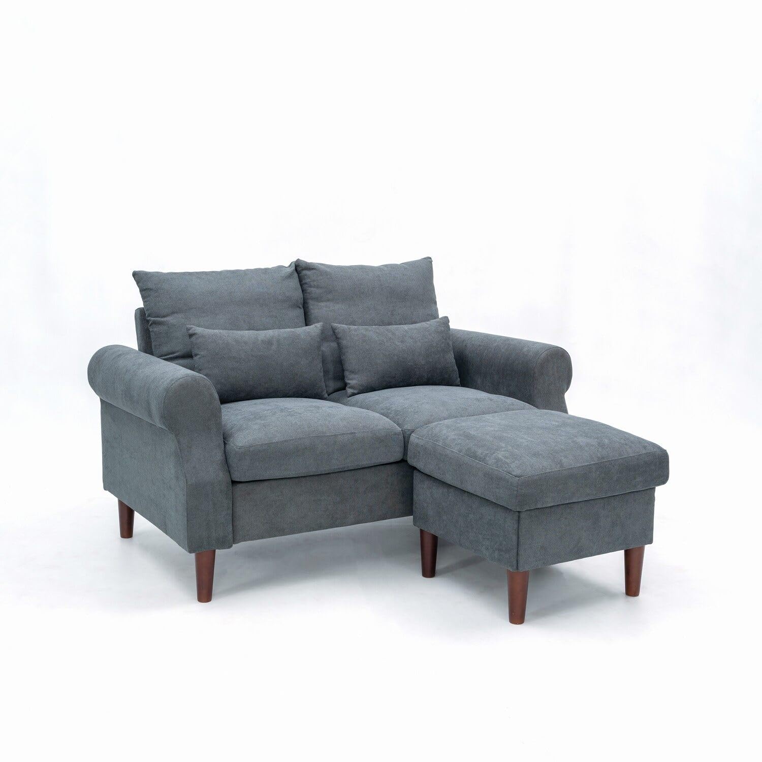 Panana 2 Seater Sofa with Footstool Ottoman Loveseat Couch, Solid Wood Frame and Legs Fabric Armchair For Living Room Bed Room Furniture