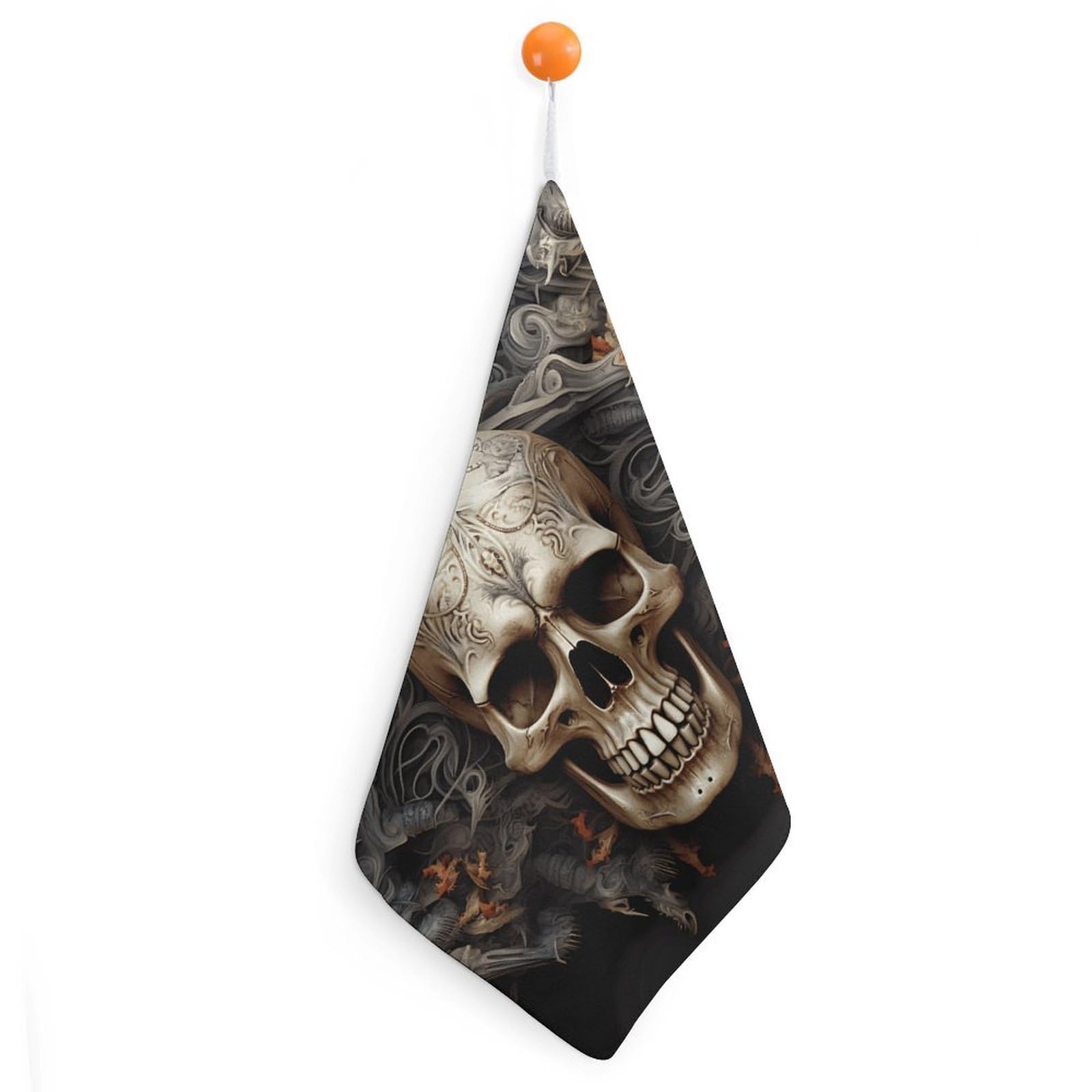 VstaDank Skulls Washcloth with Hanging Loop Quick Dry Microfiber Hand Towel Highly Absorbent Wash Cloth Reusable Makeup Remover Cloth Soft Feel Fingertip Towel for Bathroom