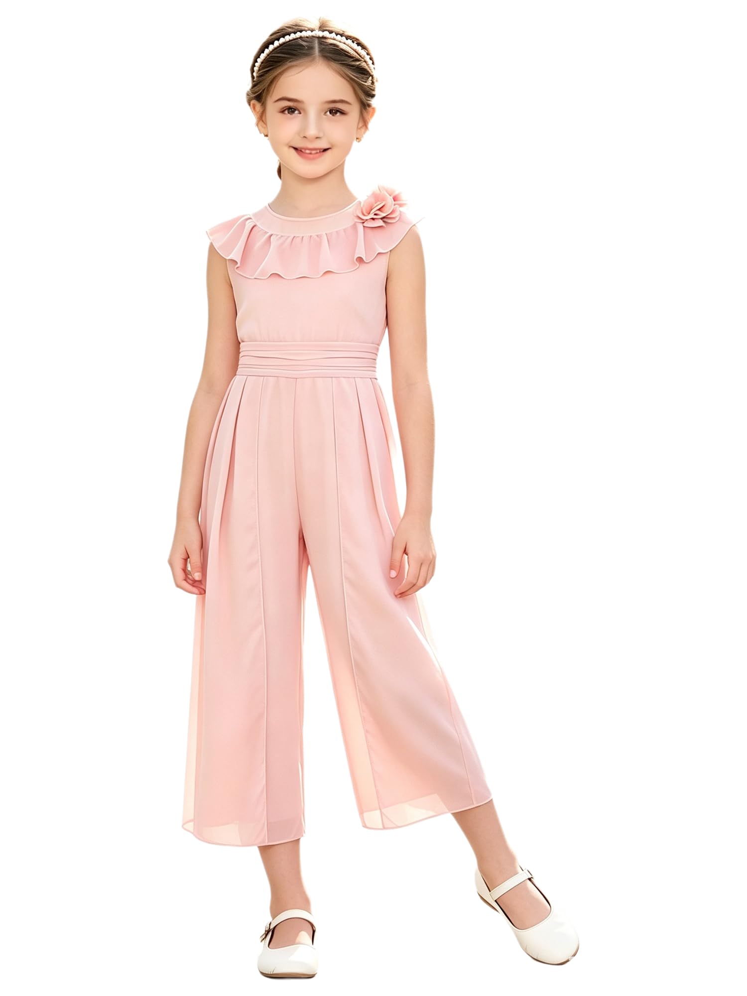 Mono vestido de comunión rosa de chiffon para niños de 9-10 años con chaqueta 7