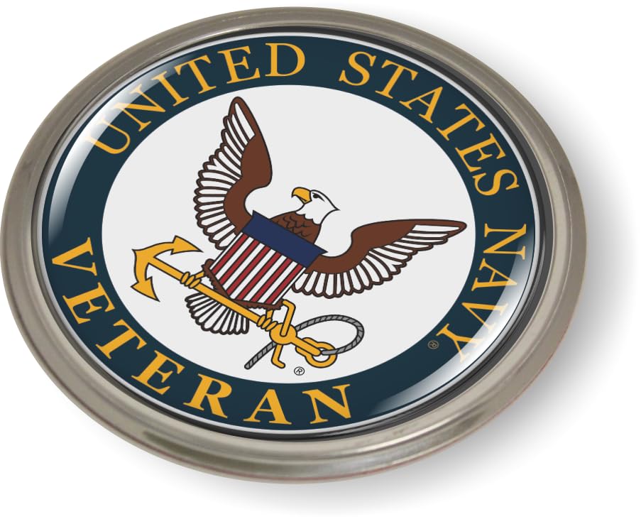 Image of Veteran U.S. Navy Eagle Anchor Color CAR Emblem Badge Aluminum Bezel | Officially Licensed US Navy Product, 3D Domed, Sticker, Semi-Flexible, made by BestLicensePlateFrames