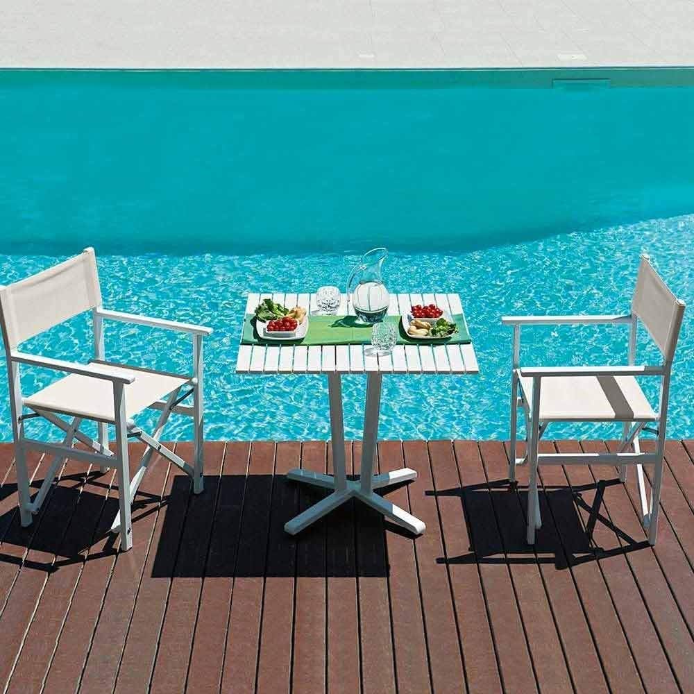 Decor Space Lettino prendisole Jesolo in alluminio e texilene per piscina e giardino con tettuccio (1, Sedia regista Beige)
