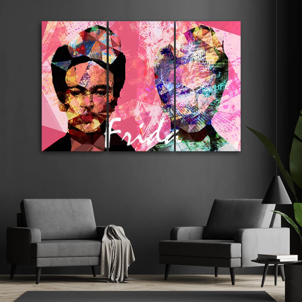 Feeby 3 parti Tela immagini 90x60 cm Frida Kahlo Ritratto Astrazione Quadro Foto d'Arte Qualita Fotografica Stampa D'Arte Camera Da Letto Femminismo Artista femminile Cultura Pop rosa