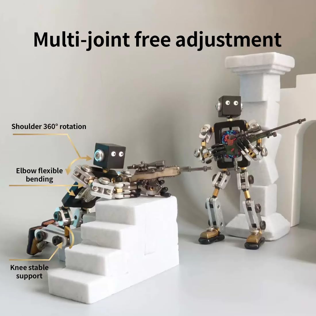 Metalowa figurka punkowego robota, przegubowy mechaniczny model mecha, kolekcjonerska figurka na biurko z niestandardowymi akcesoriami i światłami LED, ozdoba na biurko sci-fi i prezent dla