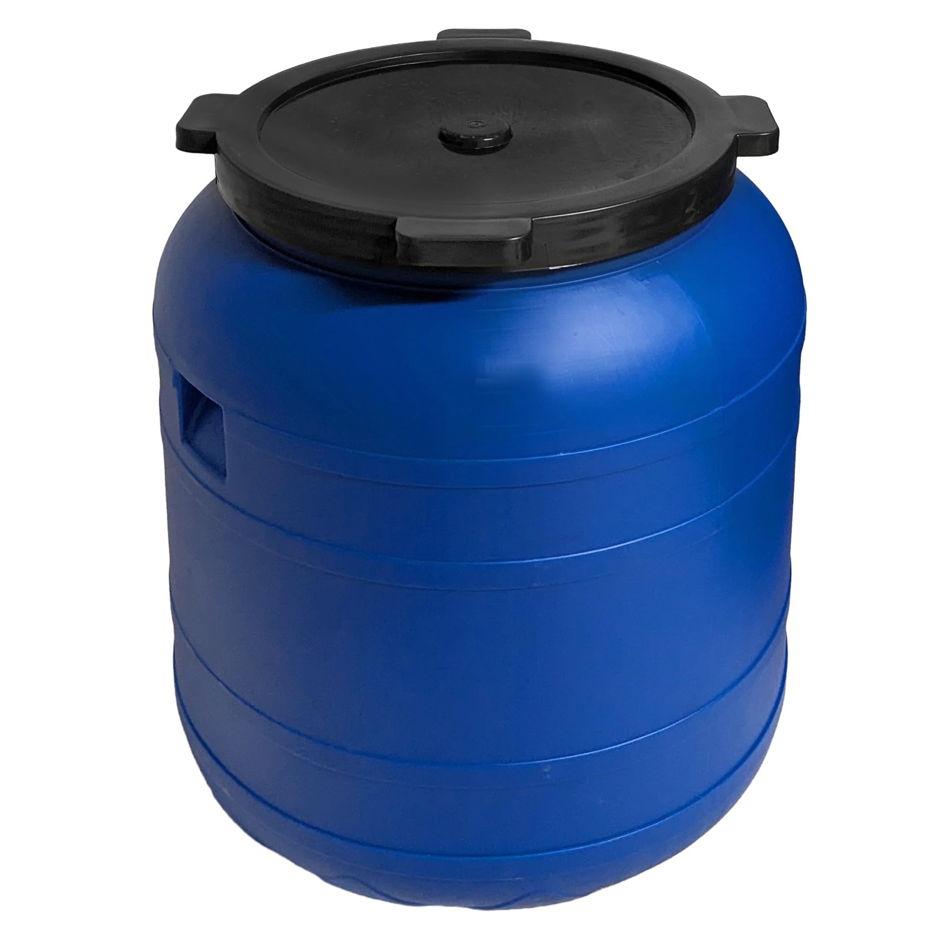 plasteo® Fût à col large de 150 litres avec couvercle à visser - En plastique universel - Convient à un usage alimentaire - Avec poignées stables - Bleu